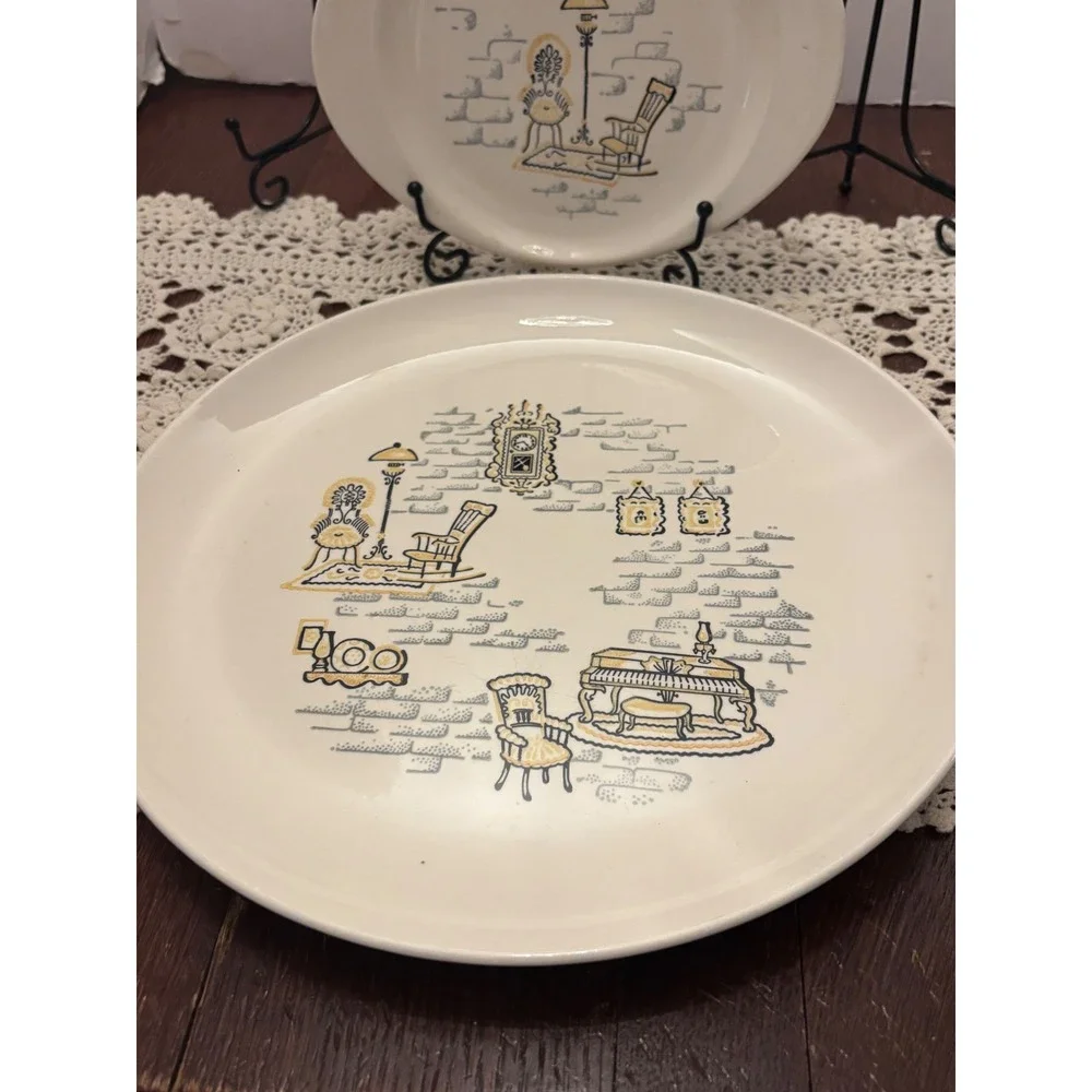 Vintage MCM Hand Decorated‎ Made in America Serving Set 5pc Platters Pie Dish
